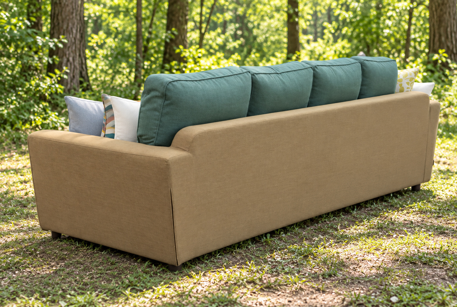 駝色灰綠背墊4人座沙發 圖2